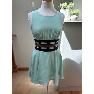 English Rose juniors small mint skater dress w-caged beaded waist -party -homeco